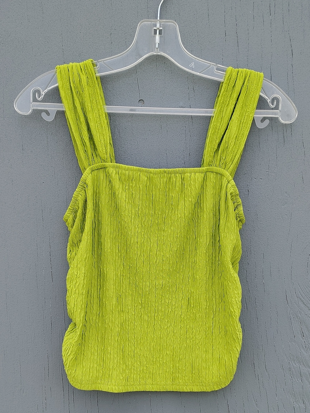 Shein Wome's Crop Top Size XL Neon Green Square Neck Wide Straps Textured Fabric